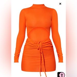 Orange ribbed long sleeve bodycon dress